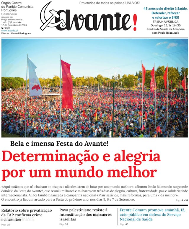 Capa jornal Avante! 2024-09-12