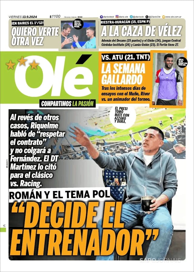 Capa jornal Olé 2024-09-13