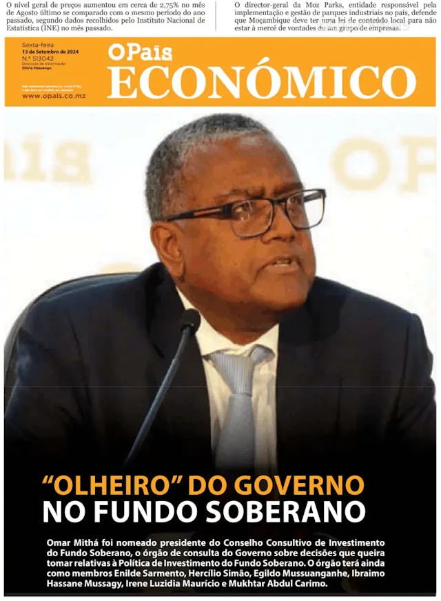 Capa jornal O País - Económico 2024-09-13