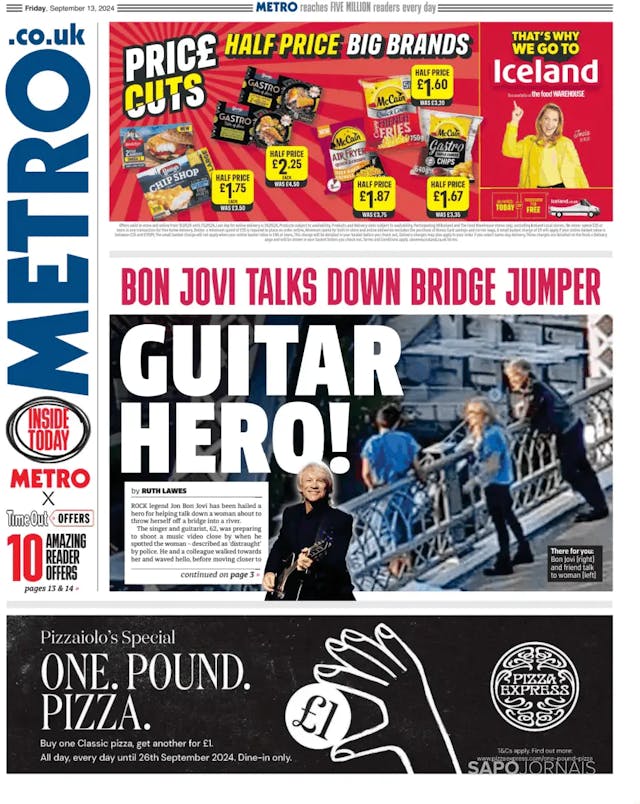 Capa jornal Metro London 2024-09-13