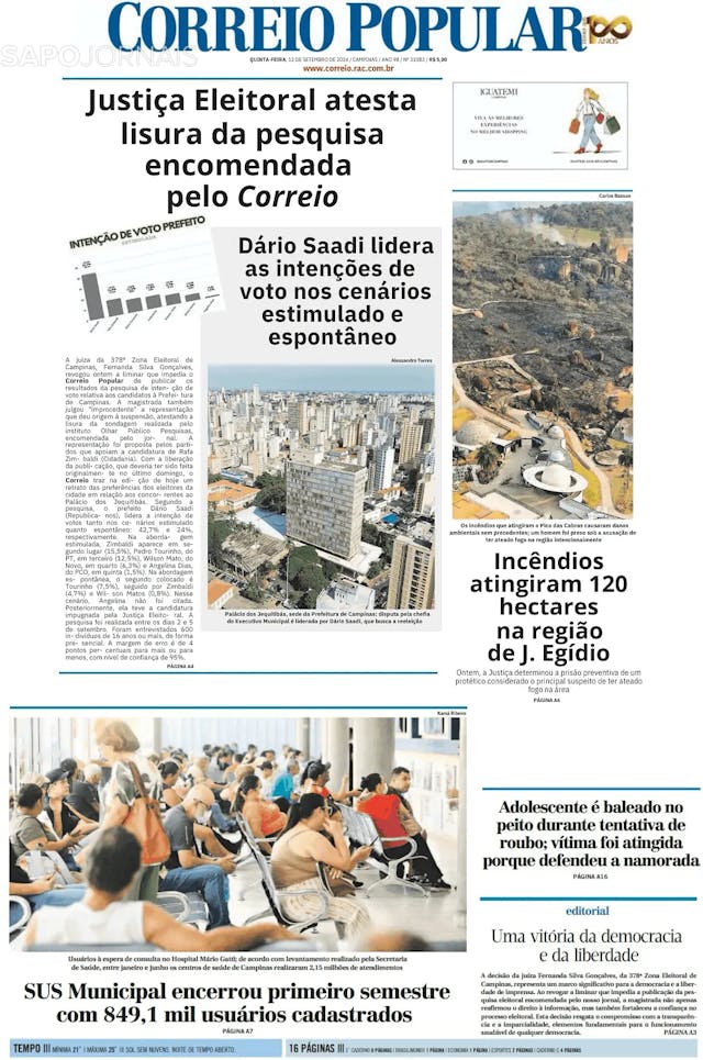 Capa jornal Correio Popular 2024-09-12