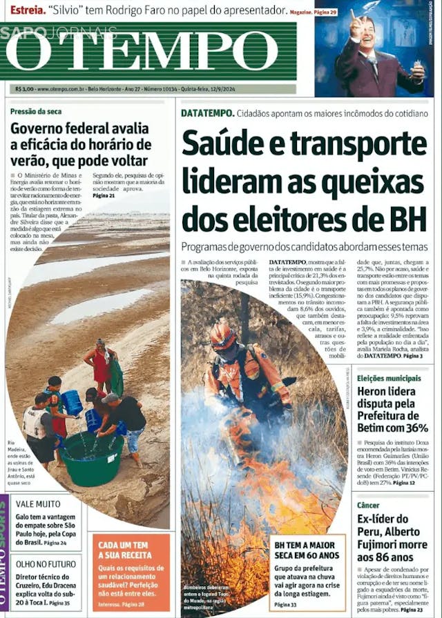 Capa jornal O Tempo 2024-09-12