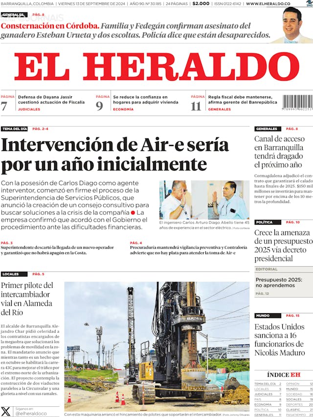 Capa jornal El Heraldo 2024-09-13