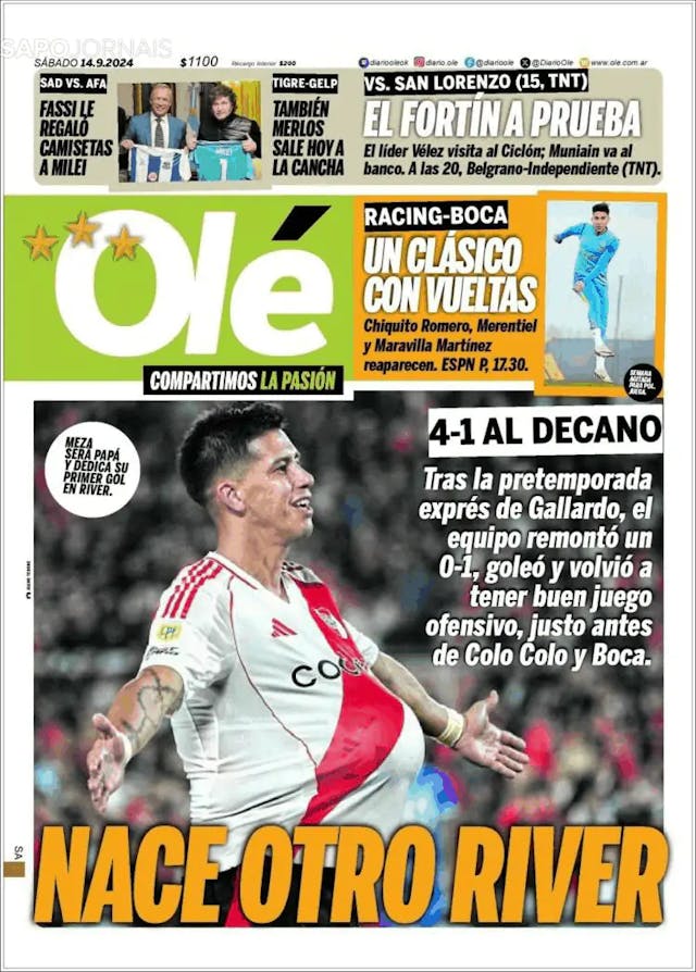 Capa jornal Olé 2024-09-14