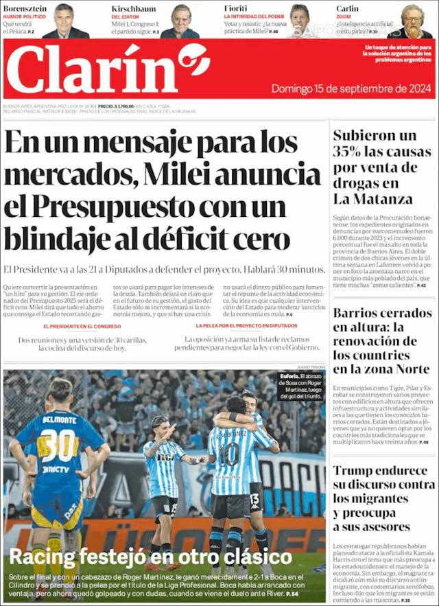 Capa jornal Clarín 2024-09-15