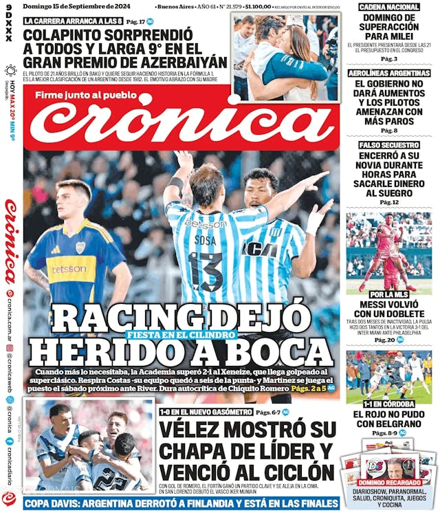 Capa jornal Crónica 2024-09-15