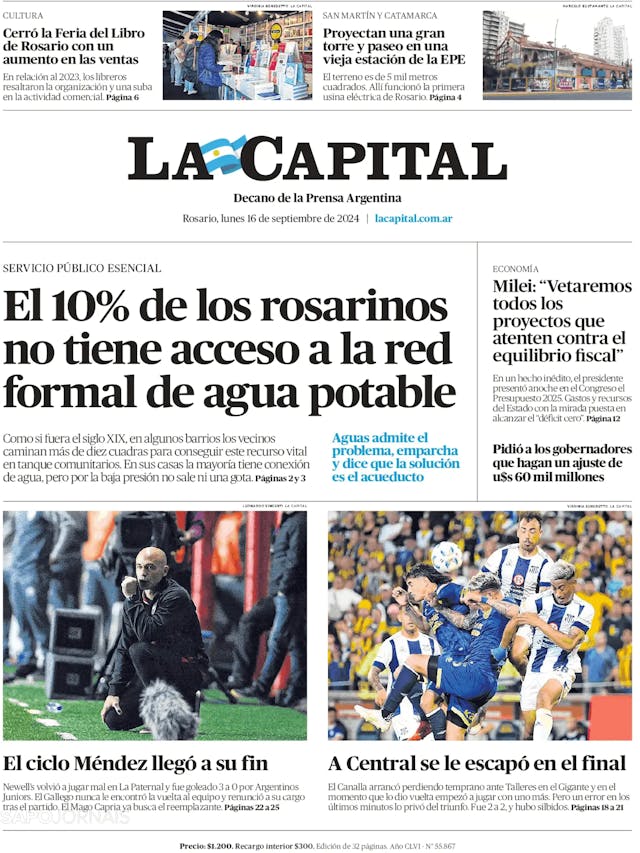 Capa jornal La Capital 2024-09-16