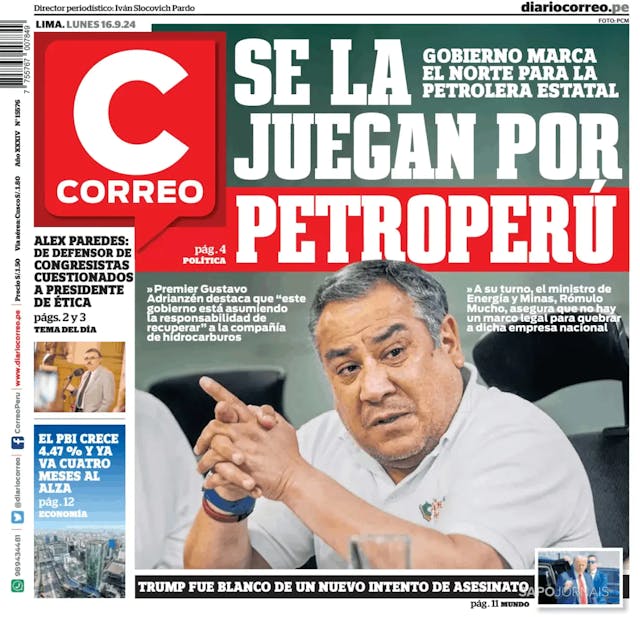 Capa jornal Correo Edición Lima 2024-09-16