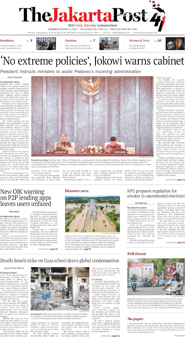 Capa jornal The Jakarta Post 2024-09-16