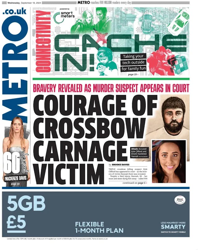 Capa jornal Metro London 2024-09-18