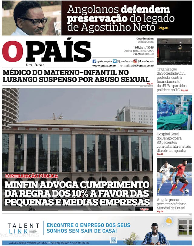 Capa jornal O País 2024-09-18