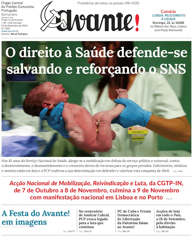 Capa jornal Avante! 2024-09-18