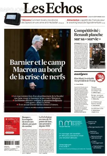 Capa jornal Les Echos 2024-09-19