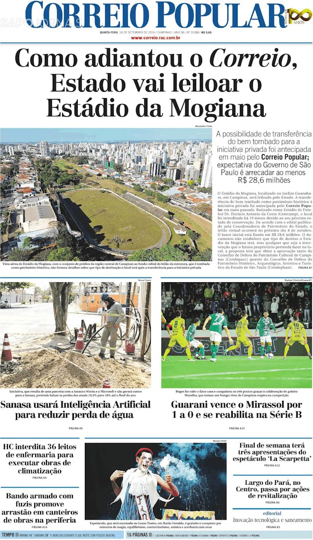 Capa jornal Correio Popular 2024-09-18