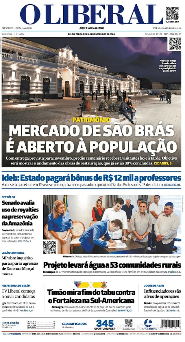 Capa jornal O Liberal 2024-09-17