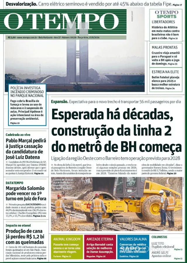 Capa jornal O Tempo 2024-09-18