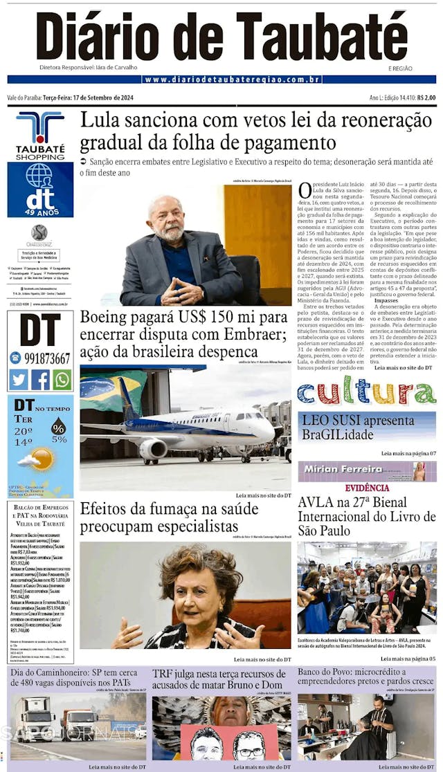 Capa jornal Diário de Taubaté 2024-09-18