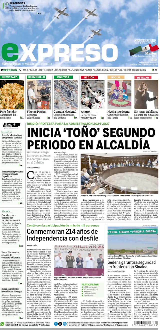 Capa jornal Expreso 2024-09-17