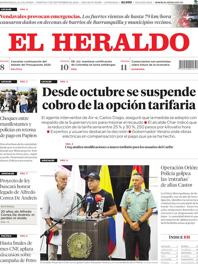 Capa jornal El Heraldo 2024-09-17