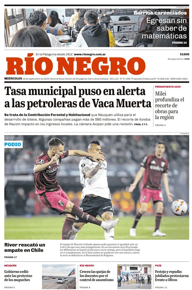 Capa jornal Rio Negro 2024-09-18