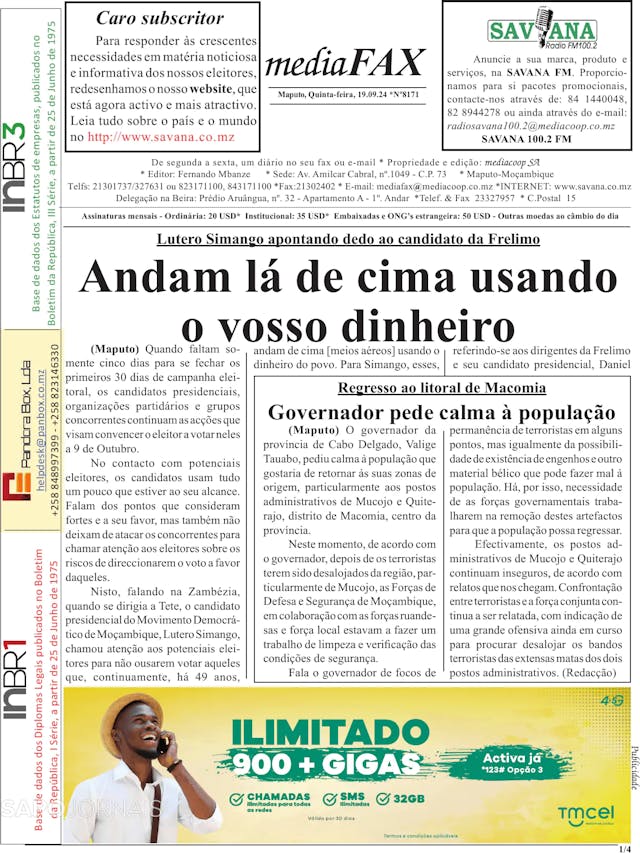 Capa jornal Mediafax 2024-09-19