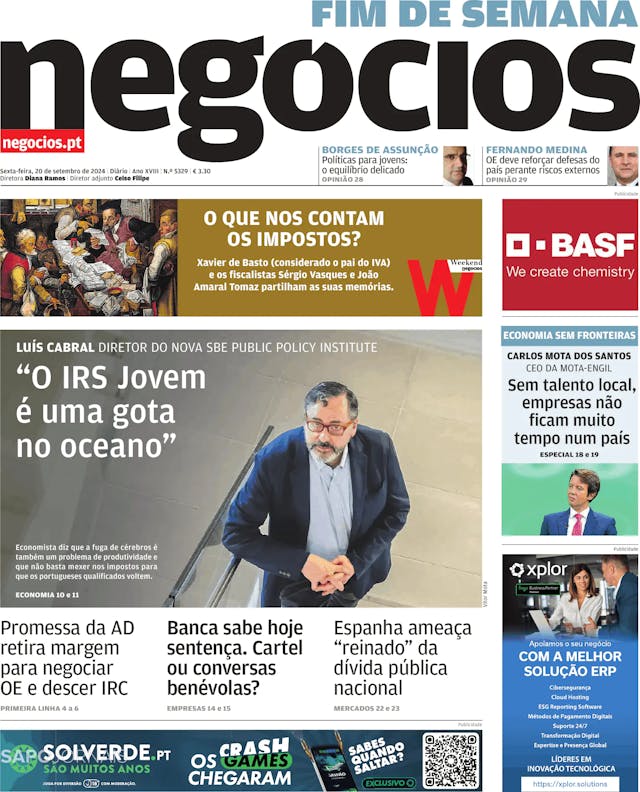 Capa jornal Jornal de Negócios 2024-09-20