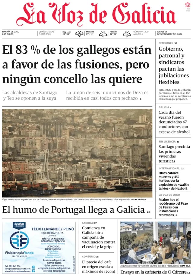 Capa jornal La Voz de Galicia 2024-09-19