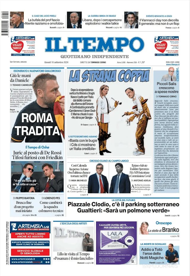 Capa jornal Il Tempo 2024-09-19