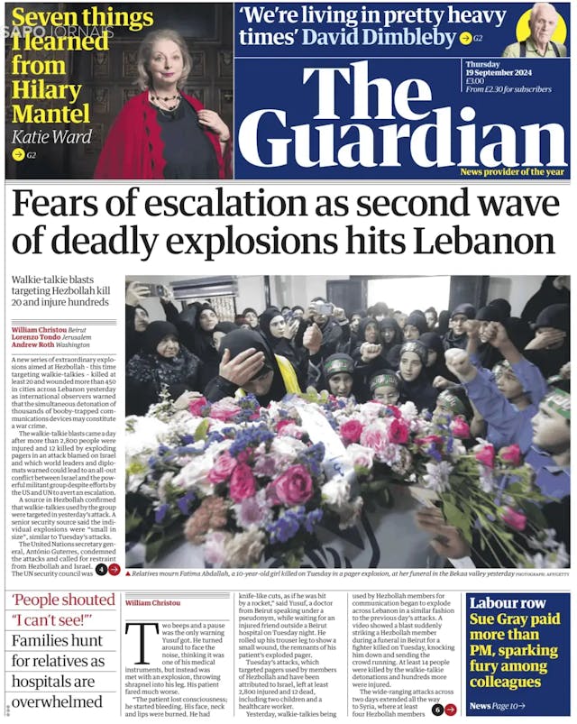 Capa jornal The Guardian 2024-09-19