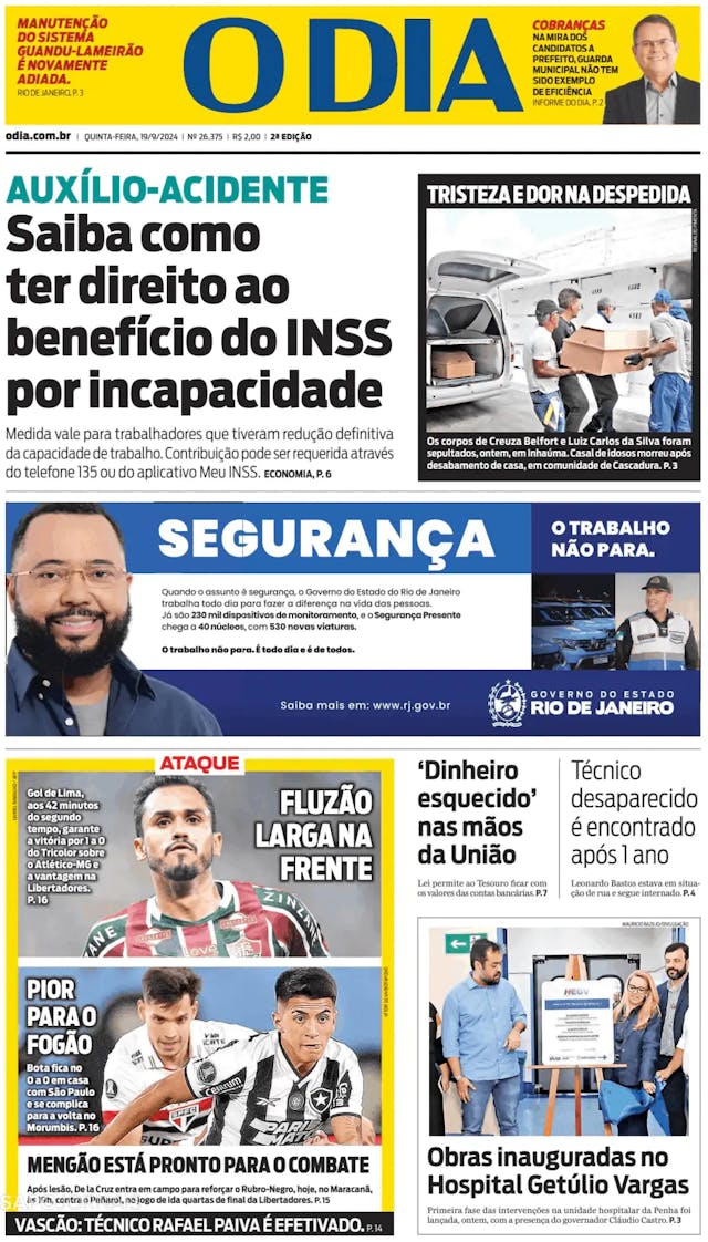 Capa jornal O Dia 2024-09-19