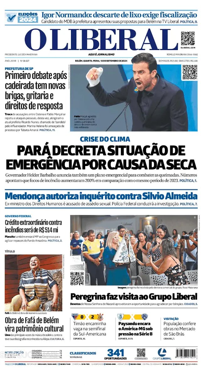 Capa jornal O Liberal 2024-09-18