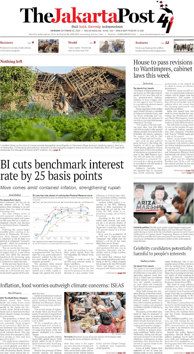 Capa jornal The Jakarta Post 2024-09-19