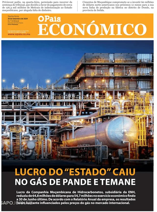 Capa jornal O País - Económico 2024-09-20