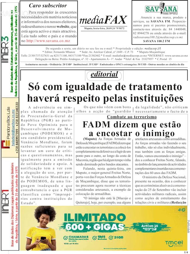 Capa jornal Mediafax 2024-09-20