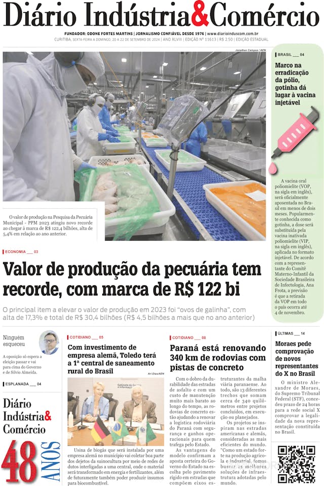 Capa jornal Diário Indústria & Comércio 2024-09-20