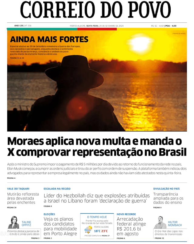 Capa jornal Correio do Povo 2024-09-20