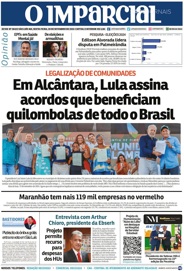 Capa jornal O Imparcial 2024-09-20