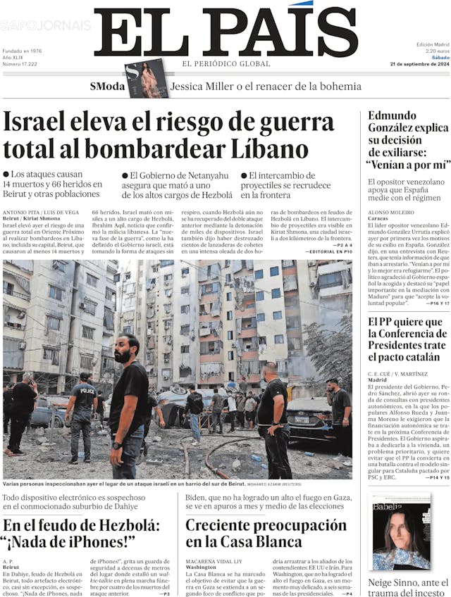 Capa jornal El País 2024-09-21