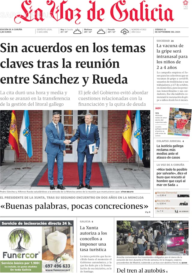 Capa jornal La Voz de Galicia 2024-09-21