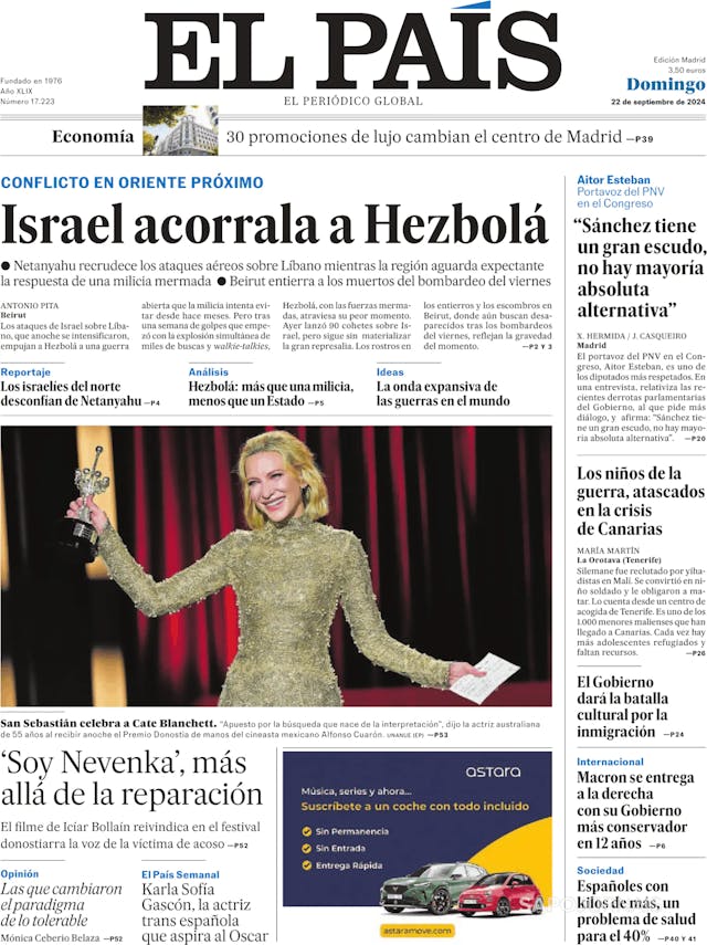 Capa jornal El País 2024-09-22