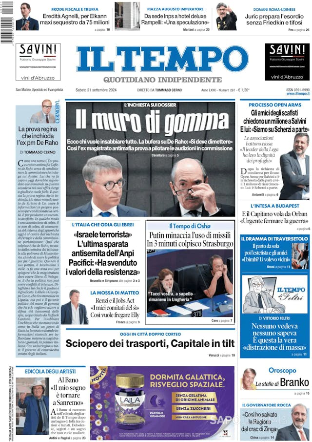 Capa jornal Il Tempo 2024-09-21