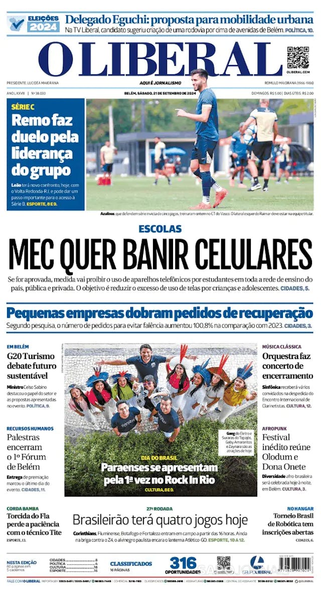 Capa jornal O Liberal 2024-09-21