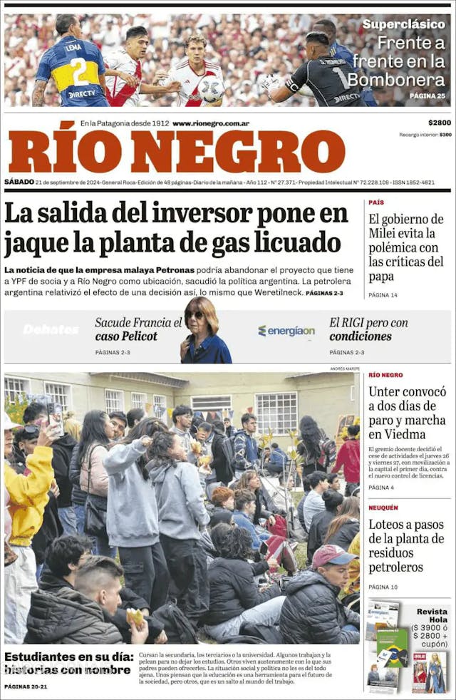 Capa jornal Rio Negro 2024-09-21