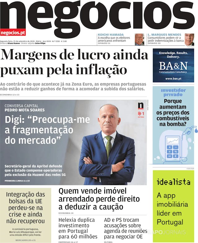 Capa jornal Jornal de Negócios 2024-09-23