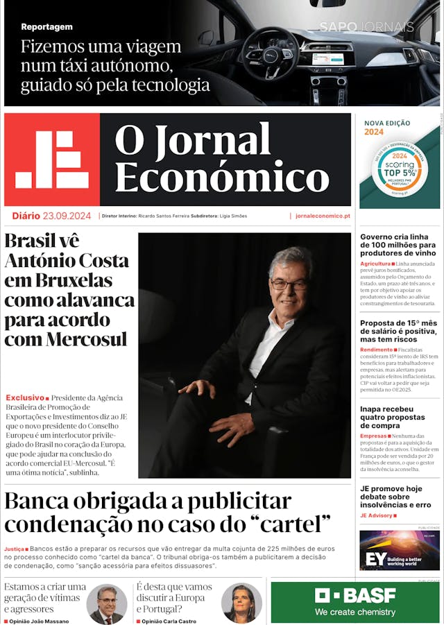 Capa jornal O Jornal Económico 2024-09-23