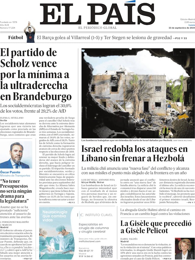 Capa jornal El País 2024-09-23