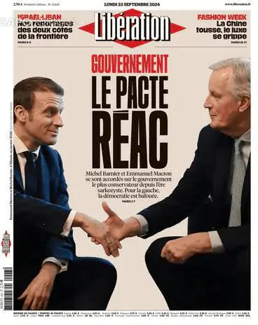 Capa jornal Libération 2024-09-23