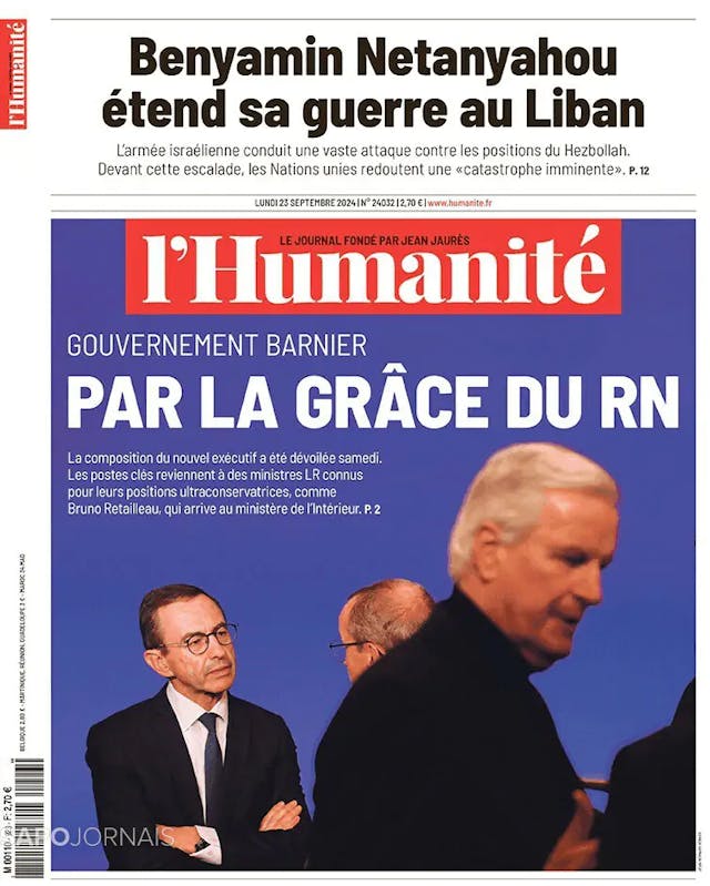 Capa jornal L'Humanité 2024-09-23