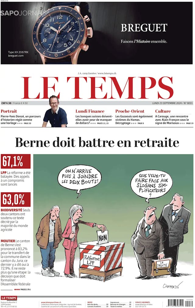 Capa jornal Le Temps 2024-09-23