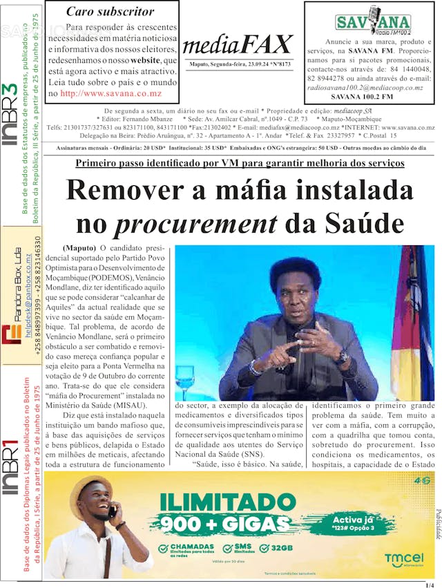 Capa jornal Mediafax 2024-09-23